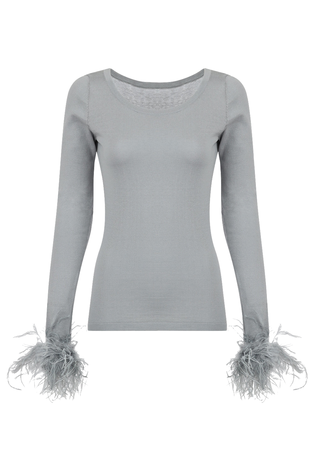 Grey Knit Top With Detachable Feather Cuffs von ANDREEVA