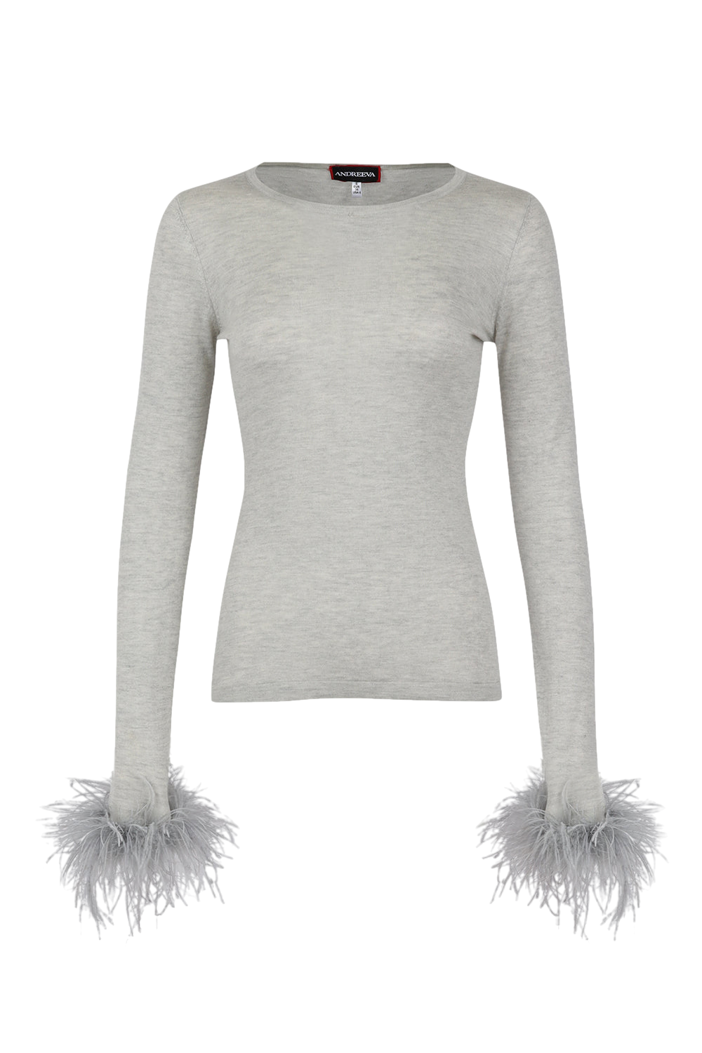 Grey cashmere top with detachable feather cuffs von ANDREEVA