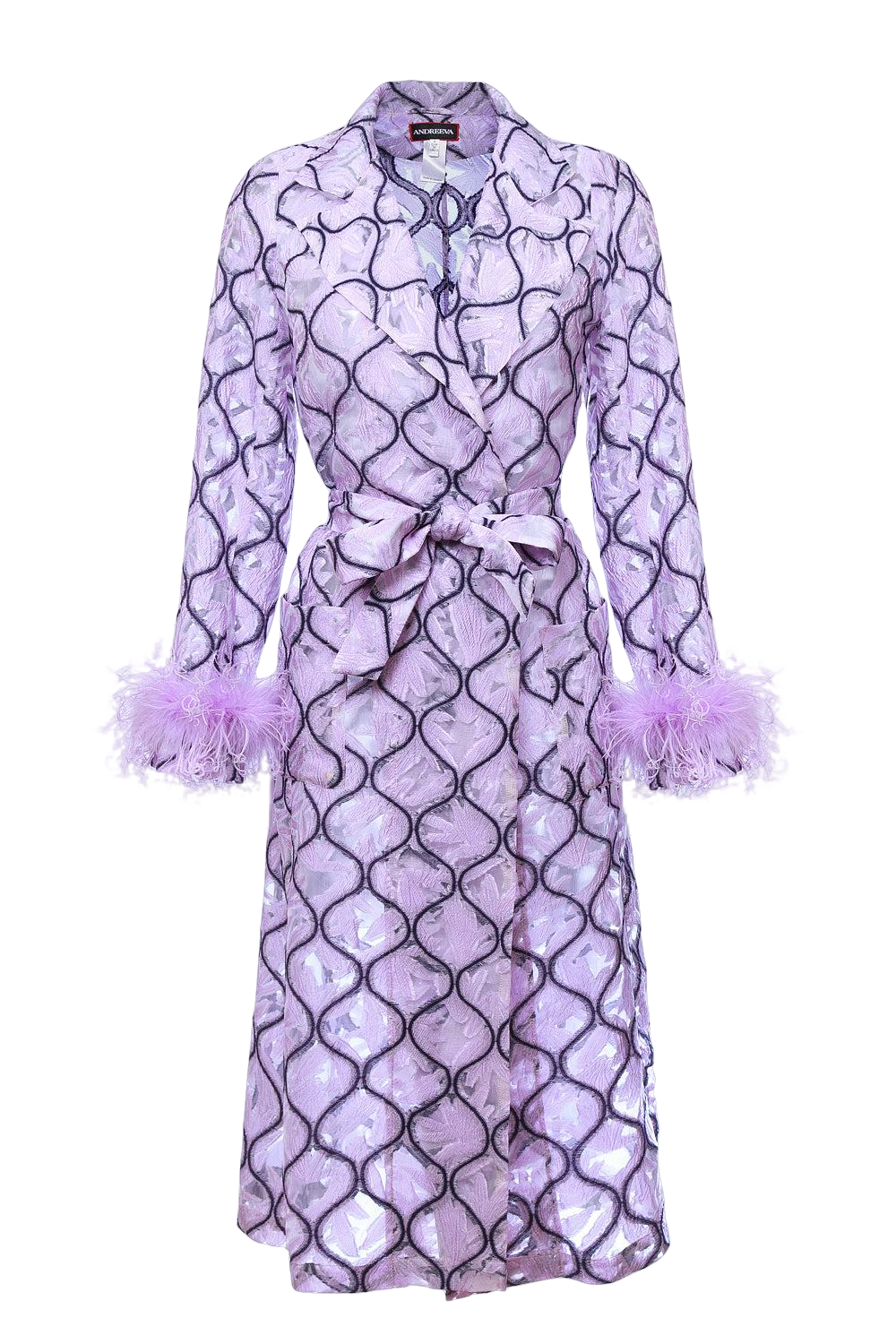 ANDREEVA | Lavender Coat № 23 With Detachable Feathers Cuffs | Women's Purple Trench coats ANDREEVA | Lavender Coat № 23 With Detachable Feathers Cuffs | Women's Purple Trench coats von ANDREEVA