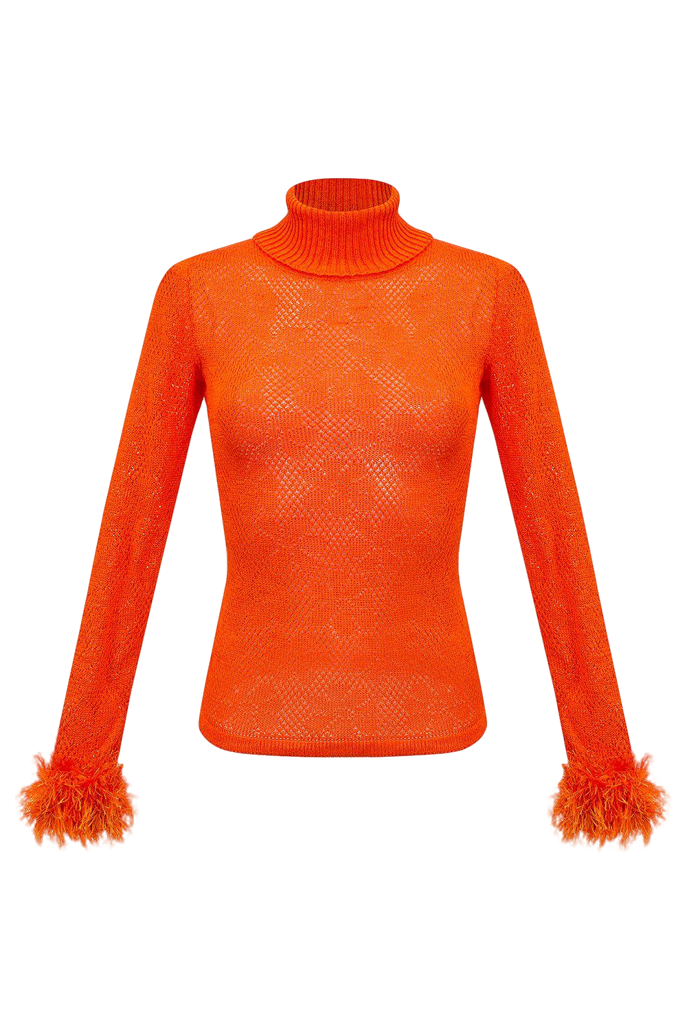 Orange knit turtleneck with handmade knit details von ANDREEVA