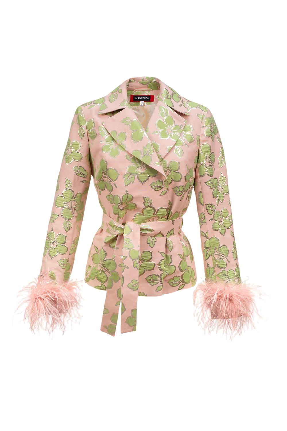 Pink Jacquard Jacket №19 with detachable feather cuffs von ANDREEVA