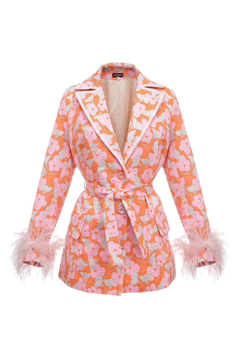 Pink Jacqueline Jacket №21 With Detachable Feather Cuffs - Pink - L - ANDREEVA - Blazers von ANDREEVA