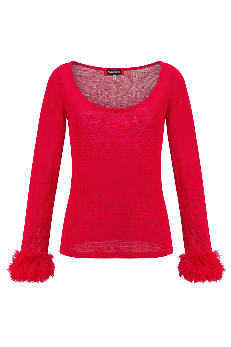 Red Knit Top With Handmade Knit Cuffs von ANDREEVA