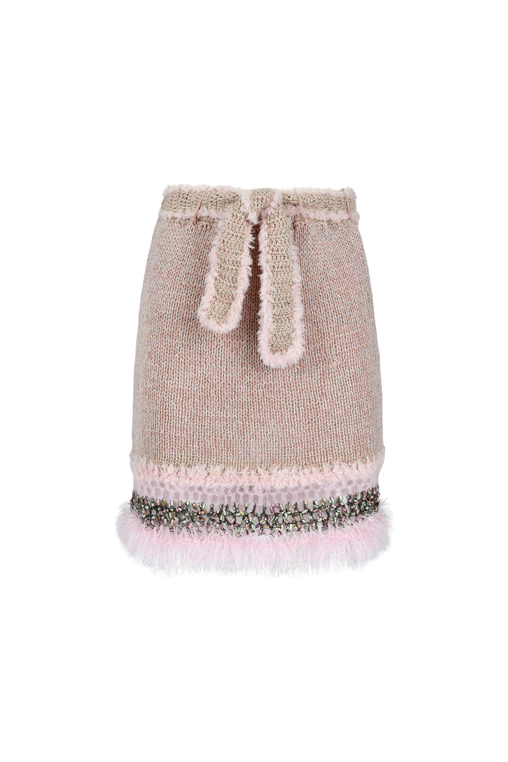 Rococo Baby Pink Handmade Knit Midi Skirt von ANDREEVA