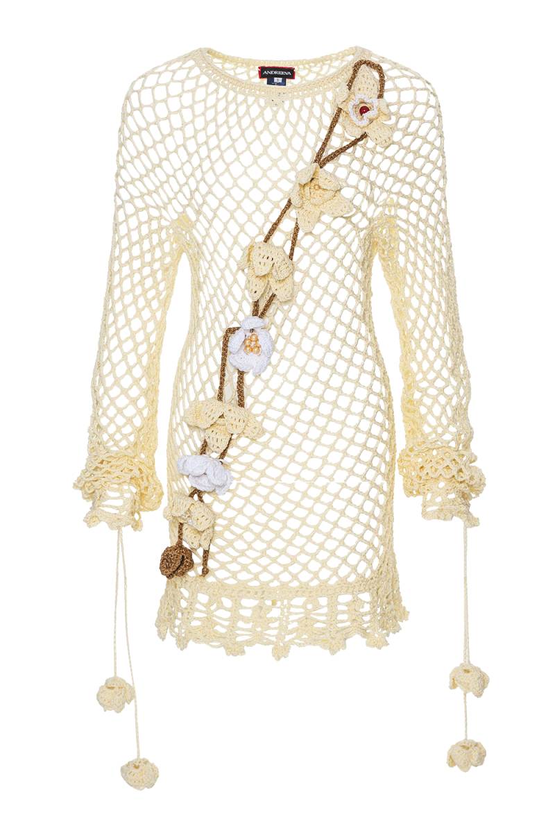 ANDREEVA | Vanilla Multicolor Handmade Crochet Top-Dres | Women's Light Yellow Knitwear von ANDREEVA