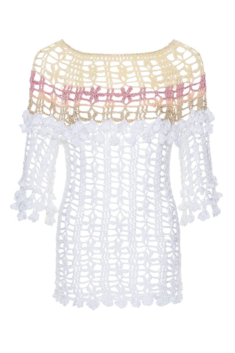 ANDREEVA | Vanilla Multicolor Handmade Crochet Top | Women's Multi color Knitwear von ANDREEVA