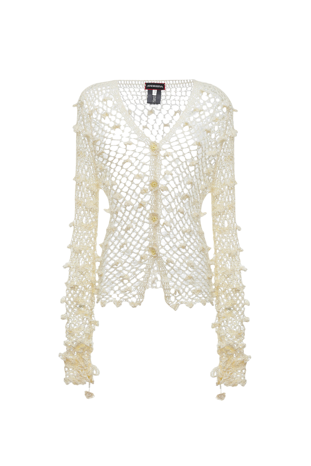 White Handmade Crochet Shirt - Beige - L - ANDREEVA - Cardigans White Handmade Crochet Shirt - Beige - L - ANDREEVA - Cardigans von ANDREEVA
