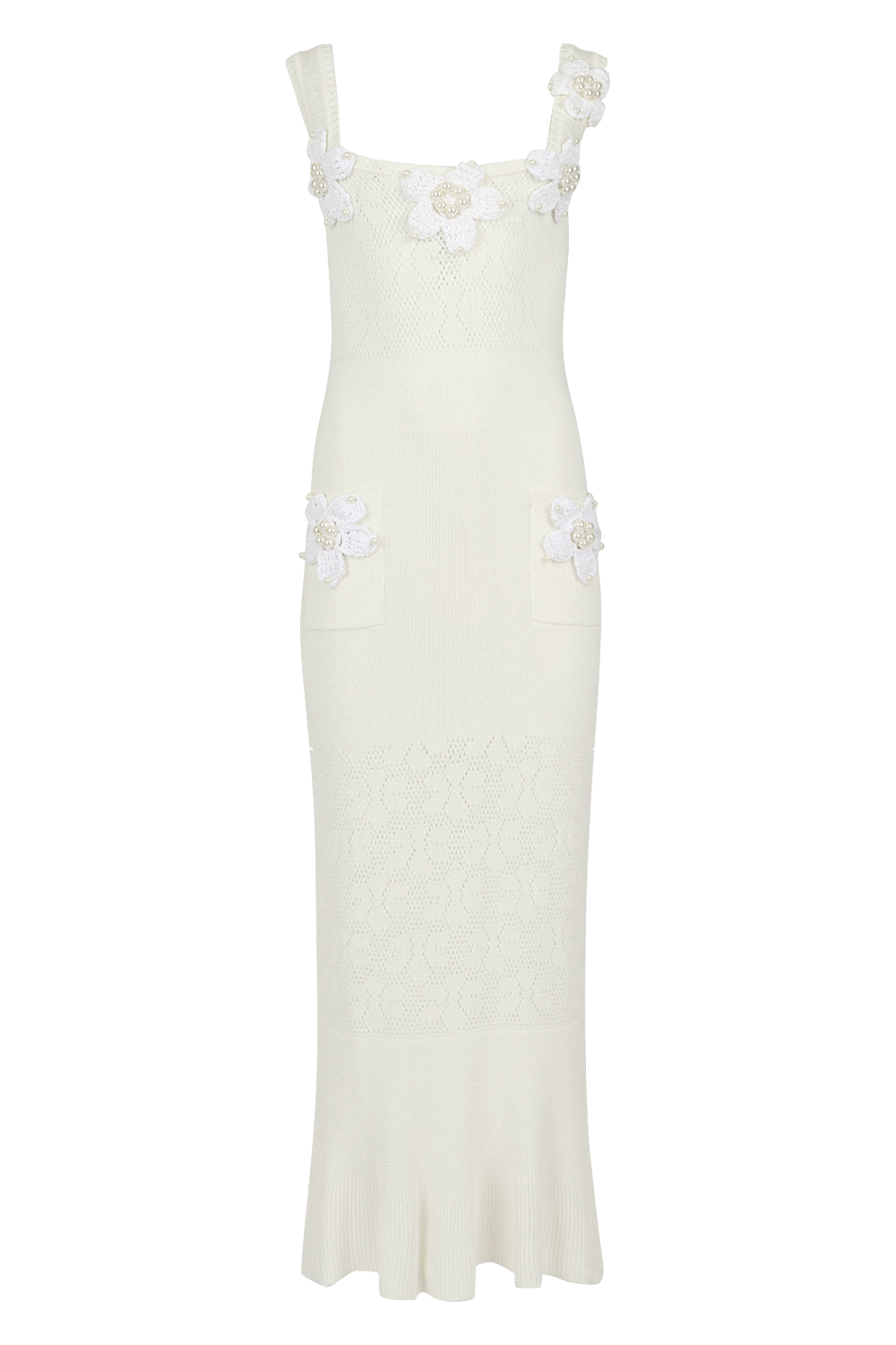 White Vanilla Knit Dress With Handmade Embroidery - White - M - ANDREEVA - Midi dresses White Vanilla Knit Dress With Handmade Embroidery - White - M - ANDREEVA - Midi dresses von ANDREEVA