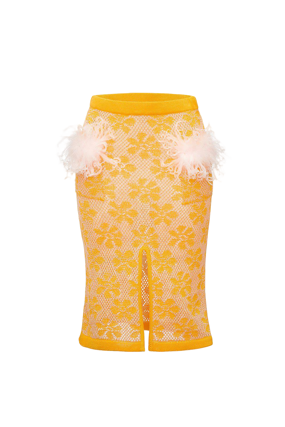 Yellow Knit Skirt with feather details von ANDREEVA