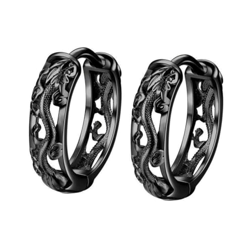 1Paar Drachenohrringe für Männer Vintage Dangle Loop Ohrschmuck Hypoallergen oder Valentinstag Schwarzes Design von ANDRESLAD