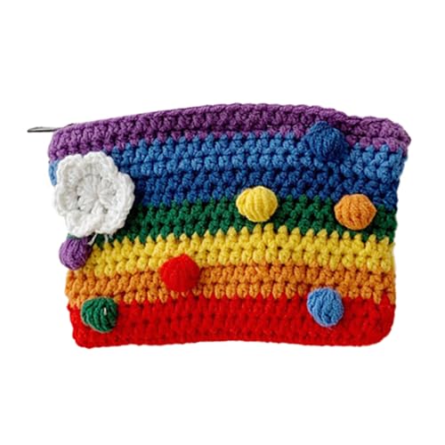 ANDRESLAD 1 Stück Regenbogen Geldbörse Handytasche Gestrickte Geldbörse Wechseltasche Gestrickte Handtasche Bunte Tasche Gestrickte Geldbörse von ANDRESLAD