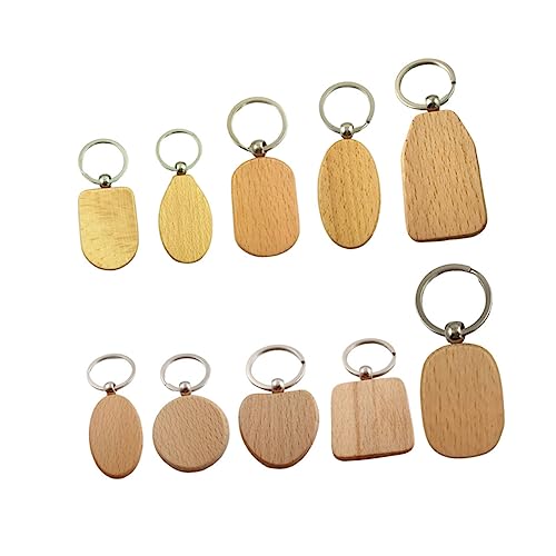 ANDRESLAD 10 Stück Teiliges Schlüsselanhänger zum Selbstgestalten Blanko Mini Holzanhänger aus Buchenholz für DIY Bemalung Gravur und Kreative Anhänger Vielseitig für Schlüsselbund und von ANDRESLAD