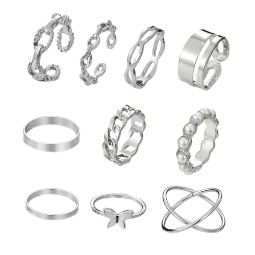 ANDRESLAD 1Satz Teiliges Fingerringe mit Perlen und Silber Verstellbare Knöcheldekoration für Damen Eleganter Modeschmuck für von ANDRESLAD