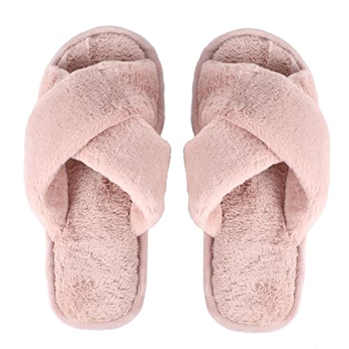 ANDRESLAD Plüsch Hausschuhe Damen Winterpantoffeln Offene Zehen Kreuzdesign Rutschfeste Sohle Warmes Plüschmaterial Leicht und Bequem für Zuhause Herbst Winter 1 Paar von ANDRESLAD