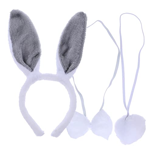 ANDRESLAD 2 Satz Kaninchenohren Haarreif mit Flauschigem und Party Fliege Cosplay Kostüm Zubehör für Erwachsene und Festlich Rutschfest für Ostern Karneval und Themenpartys von ANDRESLAD
