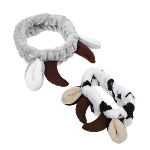 ANDRESLAD 2stücke Kuhhaarband Stirnband Tierstirnbänder Zum Gesichtwaschen Flauschige Geweih Weihnachts Spa Gesichtsmaske Hautpflege Ohren Kostüm Cosplay von ANDRESLAD