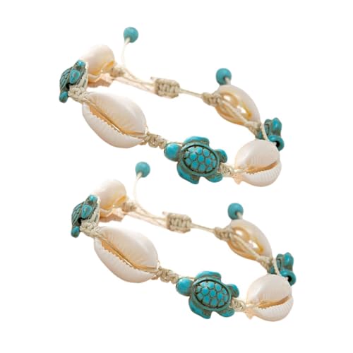 ANDRESLAD 2 Stück Boho Fußkettchen Muscheln und Schildkröten anhänger Verstellbares Handgeflochtenes Armband Natürlicher Strand Meeresschmuck für Damen Vielseitig als Armband oder von ANDRESLAD