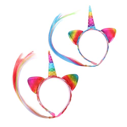 ANDRESLAD 2 Stück Buntes Einhorn Haarreif Teilig Haarverlängerung Karneval Kostüm Mädchen Halloween Party Zubehör Angenehm zu Tragen Langlebig Einfach zu Stylen von ANDRESLAD