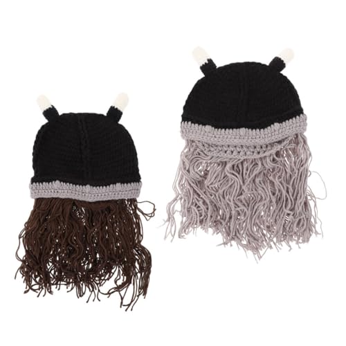 ANDRESLAD 2 Stück Fake Bart Hut Dekoration Stricken Hut Hut Strickhut Bart Beanie Kostüm Hut von ANDRESLAD