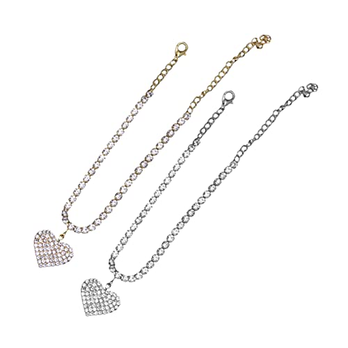 ANDRESLAD 2 Stück Fußkettchen für Damen mit Funkelndem Herzanhänger Verstellbare Strass Fußkette Gold und Silber Modischer Fußschmuck für Alltag Party Hochzeit und von ANDRESLAD