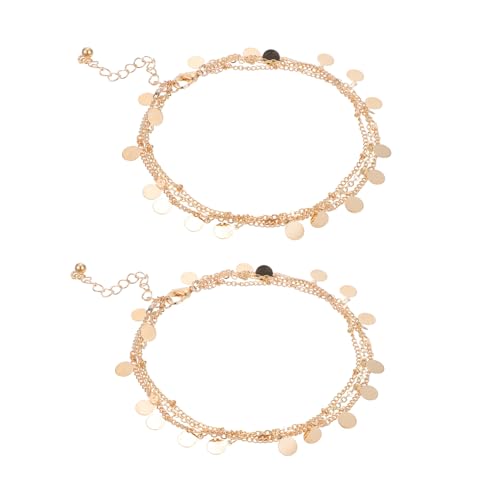 ANDRESLAD 2 Stück Metallfarbene Fußkettchen mit Pailletten Fußschmuck Accessoires für Damen für Strand und Alltag von ANDRESLAD