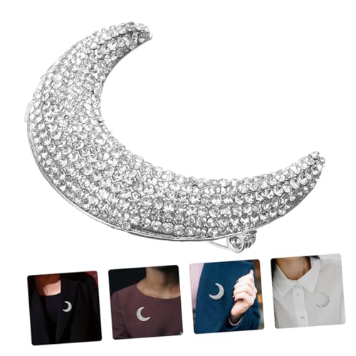ANDRESLAD 2 Stück Mondbrosche mit Strasssteinen Silberfarbener Pin Anstecknadel für Damen Vielseitig für Kleidung Schals Hüte Rucksäcke Schmuck Accessoires von ANDRESLAD