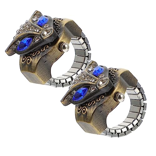 ANDRESLAD 2 Stück Retro Fingeruhr für Damen und Herren Kreative Ring Uhr mit Flip Open Cover Elastisch Blauäugige Fuchs Design für Anlässe Partys und von ANDRESLAD