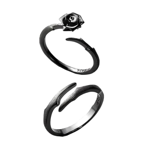 ANDRESLAD 2 Stück Sterlingsilber Rosendorn Partner Ringe Verlobungsringe Schmuck Damen Herren Geschenk für Liebhaber Fingerdekorationsringe von ANDRESLAD
