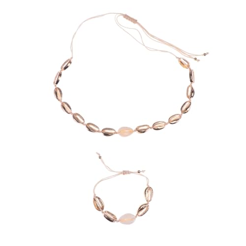 ANDRESLAD 2 Stück Teiliges Muschel armband Halsketten set Verstellbar Legiertes Schmuck set in Gold Strand Alltagsschmuck für Damen und Mädchen Langlebig und Modisch von ANDRESLAD