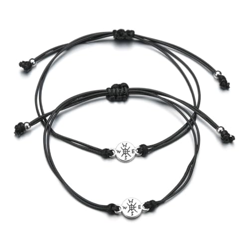 ANDRESLAD 2 Stück Vintage Set Verstellbare Handgeflochtene Freundschaftsarmbänder Wachsseil mit Retro Karten Leichtes Langlebiges Seilarmband für Damen und Herren Modisches für Alltag und von ANDRESLAD