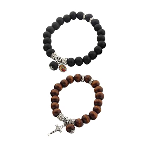 ANDRESLAD 2stücke Beaded Couple Bracelet Adjustable Wood Bead Hand Jewelry Für Paare Chic Design Für Valentinstag Weihnachten Hochzeiten Schwarz Kaffee von ANDRESLAD