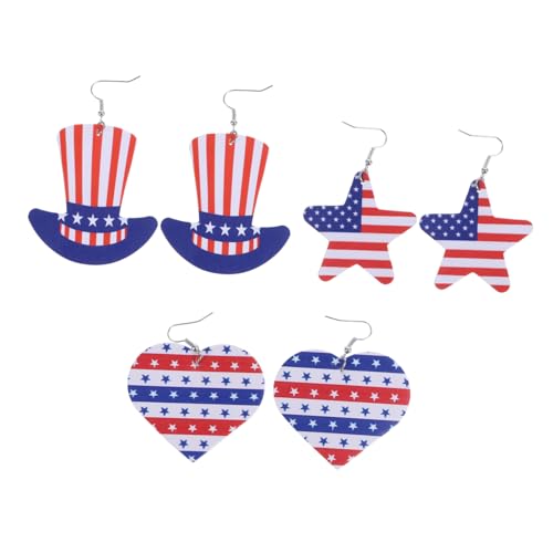 ANDRESLAD 3 Paare Unverwechselbare Ohrringe mit US Flagge und Sternen Leicht zu Tragen Farb und Formbeständig Komfortabel für Damen für Unabhängigkeitstag Partys von ANDRESLAD