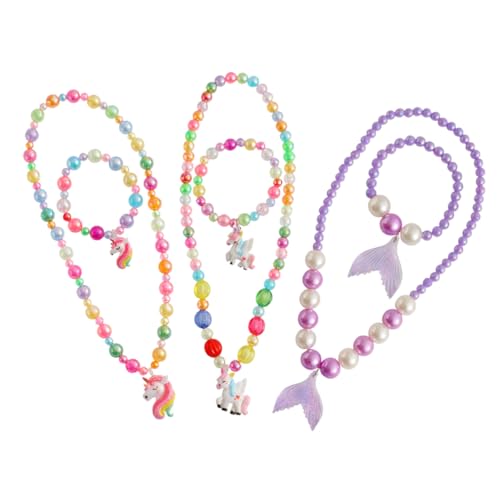 ANDRESLAD 3 Sätze Schmuckset Mädchen Perlen Armband Halskette Cartoon Design und Harz Langlebig Sicher für Kleinkinder Geburtstagsgeschenk von ANDRESLAD