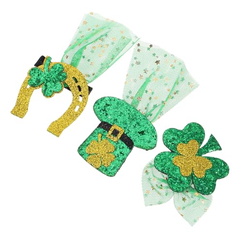 ANDRESLAD 3 Stück Haarspangen für St Patrick'S Day Glitzernde Kleeblatt- Hut und Haarspangen mit Grünem Schleier für Frauen und Mädchen Langlebig Leicht und Vielseitig Einsetzbar von ANDRESLAD