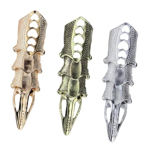 ANDRESLAD 3 Stück Teiliges Retro Vollfinger Ring Verstellbare Bewegliche Gelenk Designs Flexibler Punk Metallring für Damen in Gold Silber und Antikbronze für Halloween und Alltag von ANDRESLAD