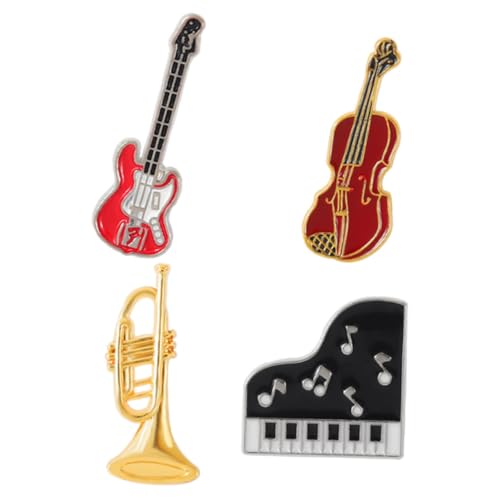 ANDRESLAD 4 Stück Musikbroschen Vintage Emaille Musikinstrument Anstecknadeln Gitarre Violine Klavier Leichte Mode broschen Schmuck für Kleidung Schals Hüte Geschenkidee für Musiker und von ANDRESLAD