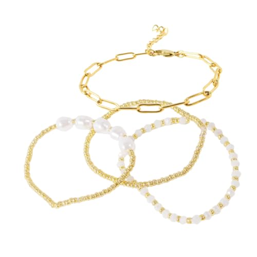 ANDRESLAD 4stücke Perlenarmband Set Für Damen Zierliche Goldarmbänder Mit Perlen Für Frauen Handgelenkschmuck Accessoires von ANDRESLAD