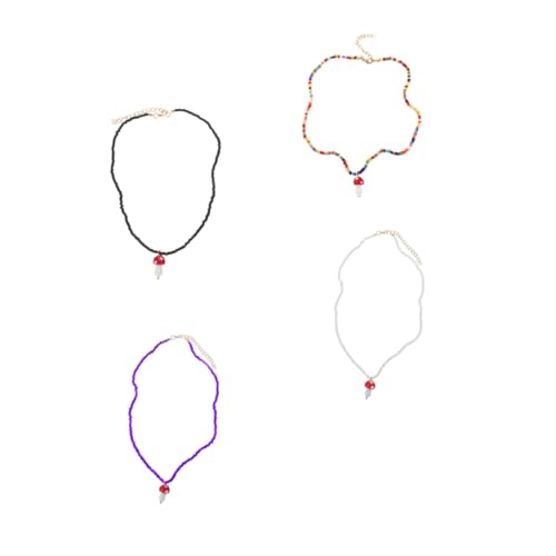 ANDRESLAD 4 Stück Teiliges Handgefertigtes Perlenkette Buntem Pilz anhänger Boho stil Modische Halskette in Bunt und Charmantes Accessoire für Damen und Alltagsoutfits von ANDRESLAD