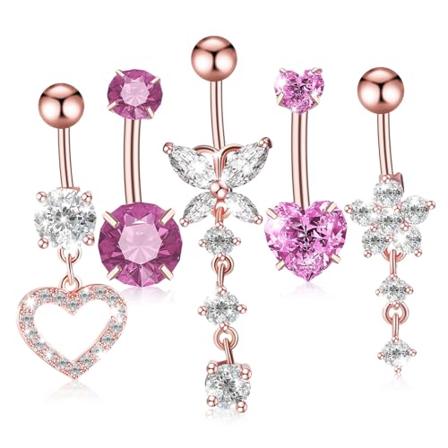 ANDRESLAD 5 Stück Teiliges Bauchnabelpiercing aus mit Herz Anhänger Langlebig Formbeständig Modisch Vielseitig für Damen Schmuck Accessoire von ANDRESLAD