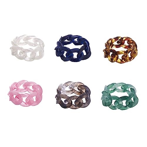 ANDRESLAD 6 Stück Kreative Resinringe in Kettenglieder Design Verstellbare Offene Ringe Modischer Schmuck für Alltag Party und Festival Langlebig und Angenehm zu Tragen Zufällige Farbe von ANDRESLAD