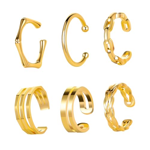 ANDRESLAD 6 Stück Teiliges Ohrclips Piercing Glänzende Goldfarbene C Förmige Ohrklemmen Kreative Ohrschmuck Accessoires für Damen Vielseitig Kombinierbar Komfortabel zu Tragen von ANDRESLAD