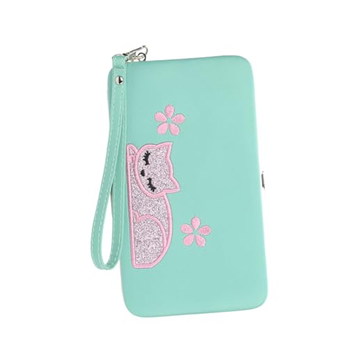 ANDRESLAD Damen Portemonnaie Geldbörse Mit Katzen Stickmuster Dreifach Mehrere Kartenfächer Lange Geldbörse Für Damen Herren von ANDRESLAD