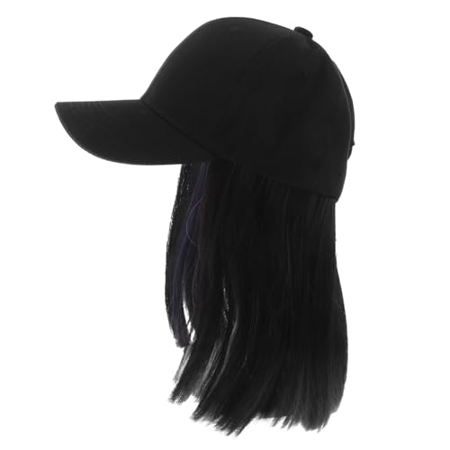 ANDRESLAD Baseball Cap Mit Haarverlängerungen Für Damen Einstellbare Perückenkappe Schwarz Modische Baseballmütze Mit Ohrhängern Für Partys Und Alltag von ANDRESLAD