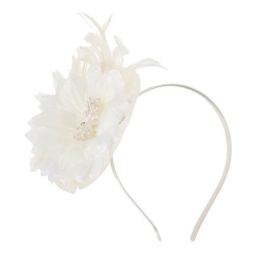 ANDRESLAD Blumen-fascinator-haarband Für Frauen Elegante Teeparty-hut Mit Netz Und Federn Perfektes Hochzeits-accessoire Brautkopfschmuck Cremefarbenes Design von ANDRESLAD