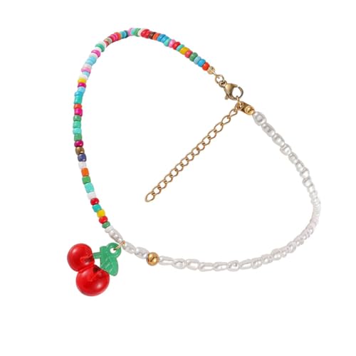 ANDRESLAD Bohemian Perlenkette mit Kirschanhänger Bunte Farbige Kunststoffperlen Asymmetrischer Choker Modische Damen Halskette Leichte Clavicle Jewelry für Strandurlaub und Alltag ANDRESLAD Bohemian Perlenkette mit Kirschanhänger Bunte Farbige Kunststoffperlen Asymmetrischer Choker Modische Damen Halskette Leichte Clavicle Jewelry für Strandurlaub und Alltag von ANDRESLAD