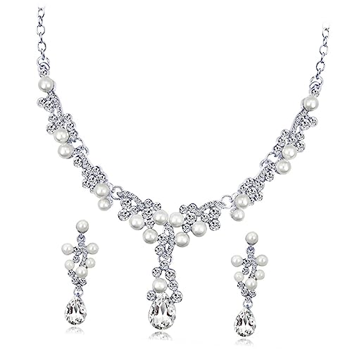 ANDRESLAD Brautschmuck Damen Halskette Ohrringe Strass Schmuck Valentinstag Hochzeit Elegant Rhinestone Design Langlebig Modisch von ANDRESLAD