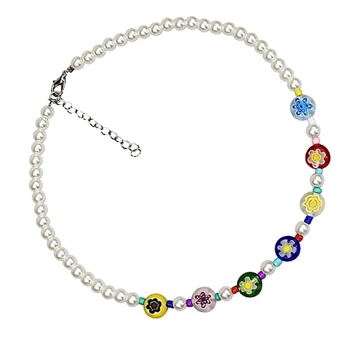 ANDRESLAD Bunte Damen Perlen Halskette Schlüsselbein Kette mit Glasperlen und Blumenanhänger Modischer Schmuck für Frauen Langlebig Elegant und Geeignet für Feiern und Geschenke ANDRESLAD Bunte Damen Perlen Halskette Schlüsselbein Kette mit Glasperlen und Blumenanhänger Modischer Schmuck für Frauen Langlebig Elegant und Geeignet für Feiern und Geschenke von ANDRESLAD