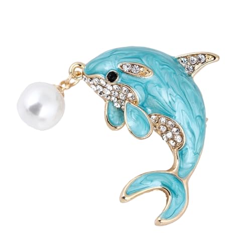 ANDRESLAD Charming Damenbrosche Delfinform mit Perle Modische Anstecknadel für Kleidung Blau Eleganter Schmuck für Party Alltag und von ANDRESLAD