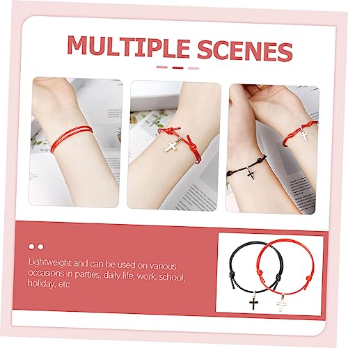 ANDRESLAD Cross Armband aus Wachsband Verstellbar Freundschaftsarmbänder für Männer und Frauen Leichtes Partnerarmband in Schwarz Rot für Alltag und Besondere Anlässe von ANDRESLAD