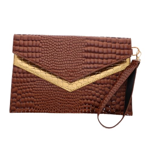 ANDRESLAD Damen Clutch Bag mit Retro Krokodilprägung Leichte PU Handtasche Envelope Clutch für Abendveranstaltungen und Partys Tragbare Handgelenkstasche in Braun von ANDRESLAD